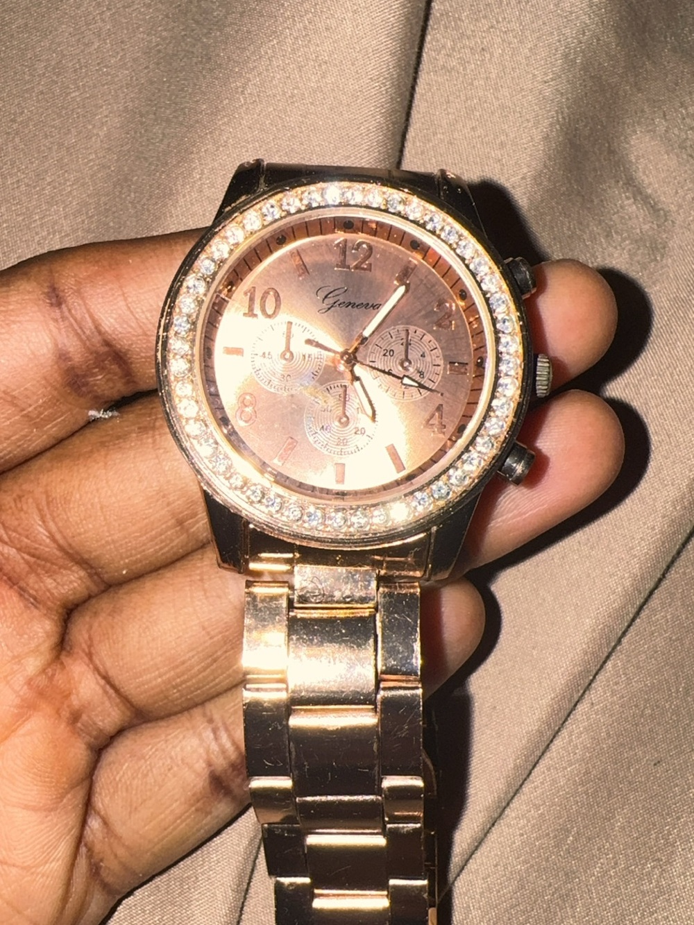 Geneva Rose Gold Crystal Accent Link Watch